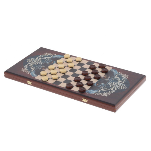 Игра настольная 2 в 1 ( шашки, нарды) "Волк вожак", L60 W30 H4 см
