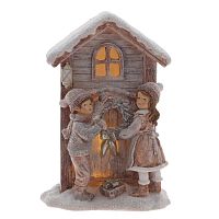 Фигурка декоративная с подсветкой "Дети и домик", L13 W10 H19 см