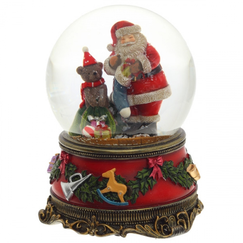 Фигурка декор в стекл шаре "Санта" (муз с ключ), D 10 см, L10,5 W10,5 H14,5 см, 2в. фото 2