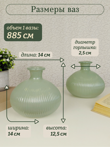 Набор из 2-х ваз, 885 мл, L14 W14 H12,5 см фото 6