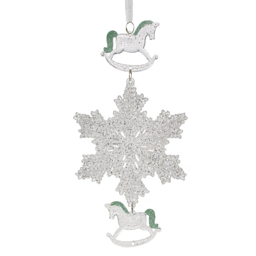 Украшение новогоднеe подвеска"Снежинка с лошадками", L11,5 W0,5 H24 см, фото 2