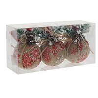 Набор из 3шт Украшение новогоднее "Шар", D 7.5 см, L23,5 W8 H11,5 см Набор из 3шт Украшение новогоднее "Шар", D 7.5 см, L23,5 W8 H11,5 см