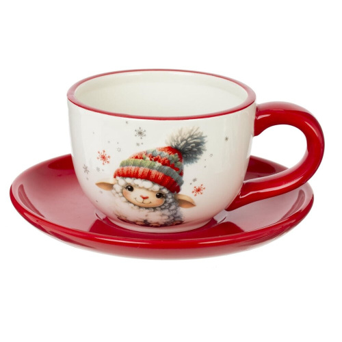Чашка с блюдцем "Овечка", L15 W15 H7,5