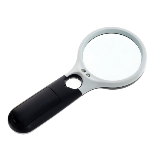Лупа (D7 см/3-х кратн. увелич., D2 см/ 5-ти кратн. увелич, подсветка, 3xААА н/п), L8 W3 H19,5 см