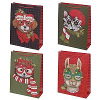 Пакет подарочный L (бумага 210г/м2, блок 12шт), L30 W12 H40 см, 4в.