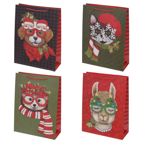 Пакет подарочный L (бумага 210г/м2, блок 12шт), L30 W12 H40 см, 4в.