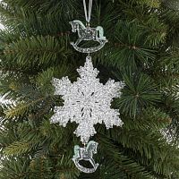 Украшение новогоднеe подвеска"Снежинка с лошадками", L11,5 W0,5 H24 см,