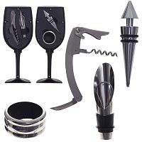 Набор сомелье, 4 предм. (кольцо для бутылки, пробка, дозатор, штопор), L8 W8 H23 см