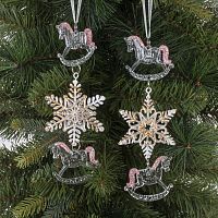 Украшение новогоднеe подвеска"Снежинка с лошадками", L6,5 W1 H19 см, 2в.