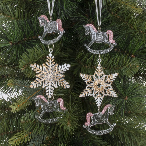 Украшение новогоднеe подвеска"Снежинка с лошадками", L6,5 W1 H19 см, 2в. Украшение новогоднеe подвеска"Снежинка с лошадками", L6,5 W1 H19 см, 2в.