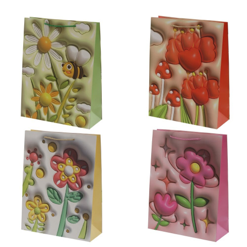 Пакет подарочный L (бумага 210г/м2, блок микс 12шт), L31 W12 H40 см, 4в.