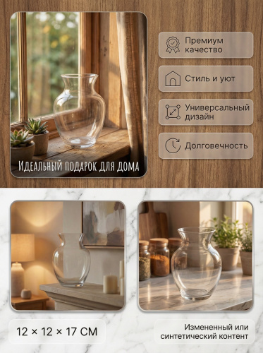 Ваза, 1150 мл, L12 W12 H17 см фото 3 Ваза, 1150 мл, L12 W12 H17 см фото 3