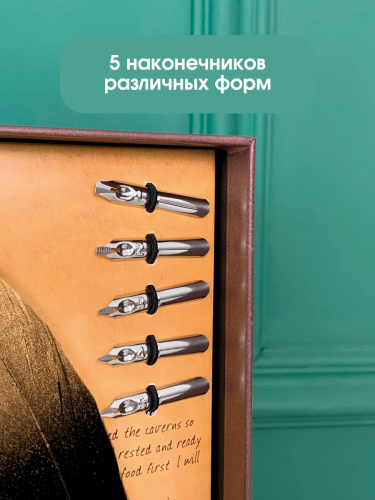 Набор подарочный: ручка перьевая, 5 наконечников, чернильница, держатель, L25,5 W11 H4 см фото 6