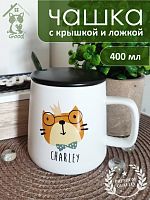 Кружка с крышкой и ложкой, 400 мл, L12 W9 H9 см