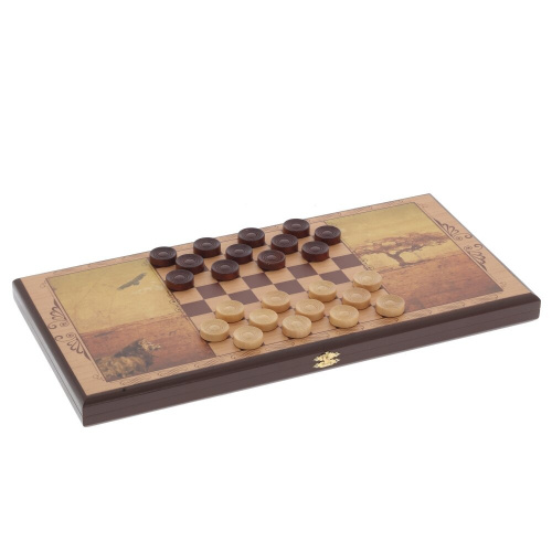 Игра настольная 2 в 1 ( шашки, нарды) "Лев", L50 W25 H3 см Игра настольная 2 в 1 ( шашки, нарды) "Лев", L50 W25 H3 см