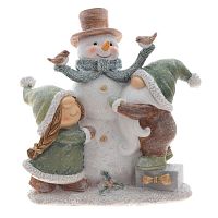 Фигурка декоративная "Снеговик, девочка и гном", L14,5 W8,5 H16,5 см