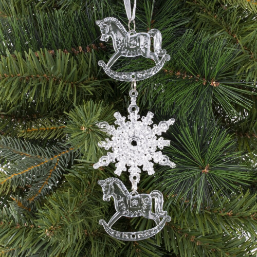 Украшение новогоднеe подвеска"Снежинка с лошадками", L6,5 W0,5 H18 см