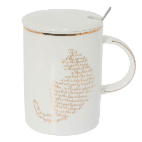 Кружка с крышкой и ложкой, 400 мл, L11,5 W8 H11,5 см, 4в. фото 3