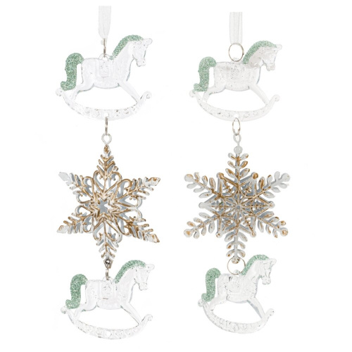 Украшение новогоднеe подвеска"Снежинка с лошадками", L6,5 W1 H19 см, 2в. фото 4 Украшение новогоднеe подвеска"Снежинка с лошадками", L6,5 W1 H19 см, 2в. фото 4