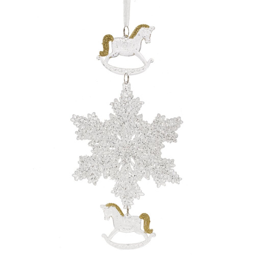 Украшение новогоднеe подвеска"Снежинка с лошадками", L11,5 W0,5 H24 см, фото 4