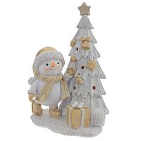 Фигурка декоративная "Снеговик и ёлка" (2xLR44), L11,5 W9 H15 см