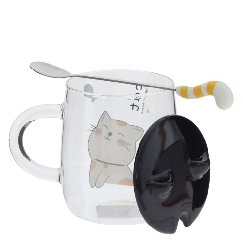 Кружка с крышкой и ложкой, 400 мл, L12 W8,5 H13 см фото 3