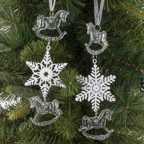 Украшение новогоднеe подвеска"Снежинка с лошадками", L6,5 W1 H19 см, 2в. Украшение новогоднеe подвеска"Снежинка с лошадками", L6,5 W1 H19 см, 2в.