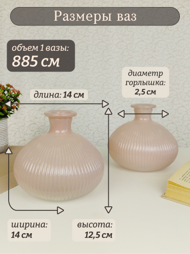 Набор из 2-х ваз, 885 мл, L14 W14 H12,5 см фото 3
