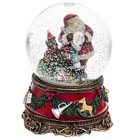 Фигурка декор в стекл шаре "Санта" (муз с ключ), D 10 см, L10,5 W10,5 H14,5 см, 2в.