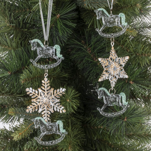 Украшение новогоднеe подвеска"Снежинка с лошадками", L6,5 W1 H19 см, 2в. Украшение новогоднеe подвеска"Снежинка с лошадками", L6,5 W1 H19 см, 2в.