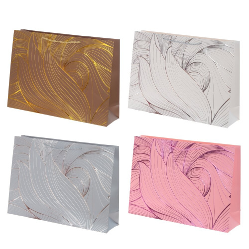 Пакет подарочный L (бумага 210г/м2, блок 12шт), L45 W12 H32 см, 4в.