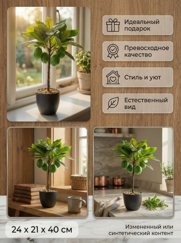 Дерево искусственное "Лимон", L24 W21 H40 см фото 3