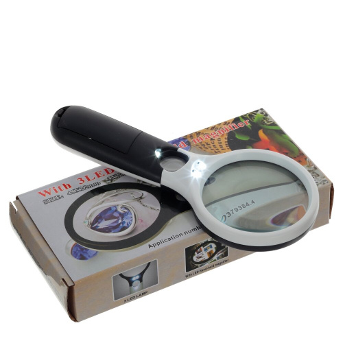 Лупа (D7 см/3-х кратн. увелич., D2 см/ 5-ти кратн. увелич, подсветка, 3xААА н/п), L8 W3 H19,5 см фото 2