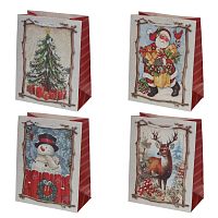 Пакет подарочный S (бумага 210г/м2, блок 12шт), L18 W10 H23 см, 4в.