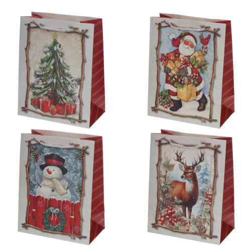 Пакет подарочный S (бумага 210г/м2, блок 12шт), L18 W10 H23 см, 4в.