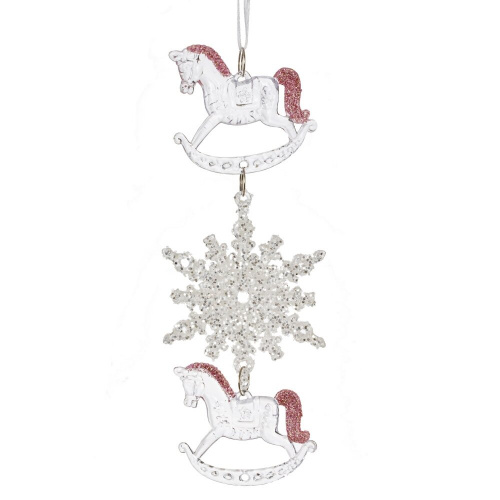 Украшение новогоднеe подвеска"Снежинка с лошадками", L6,5 W0,5 H18 см фото 2