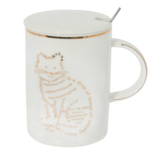 Кружка с крышкой и ложкой, 400 мл, L11,5 W8 H11,5 см, 4в. фото 5