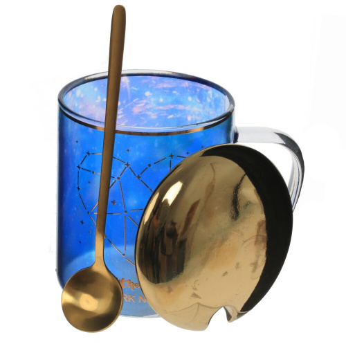 Кружка с крышкой и ложкой, 400 мл, L12 W8 H9 см, 2в. фото 3