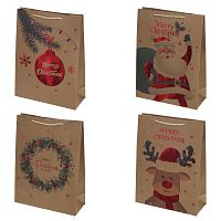 Пакет подарочный L (бумага 210г/м2, блок 12шт), L30 W12 H40 см, 4в.