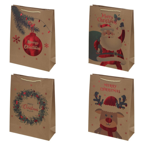 Пакет подарочный L (бумага 210г/м2, блок 12шт), L30 W12 H40 см, 4в.