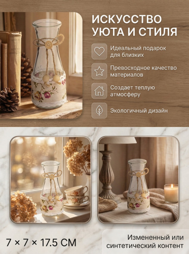 Ваза, L7 W7 H17,5 см фото 3