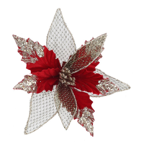 Цветок искусственный "Пуансеттия" (на клипсе), L25 W25 H7,5 см Цветок искусственный "Пуансеттия" (на клипсе), L25 W25 H7,5 см