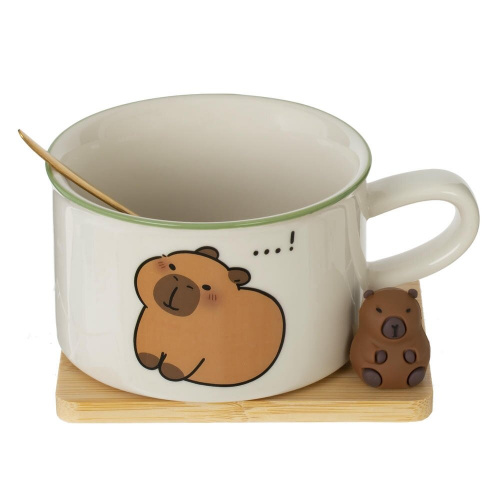 Кружка с ложкой на подставке, 280 мл, L12,5 W10 H7 см