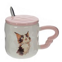 Кружка с крышкой и ложкой, 350 мл, L14 W9 H10 см