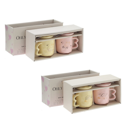 Набор из 2-х Кружек с крышкой и ложкой, 300 мл, L12 W9 H9 см, 2в.