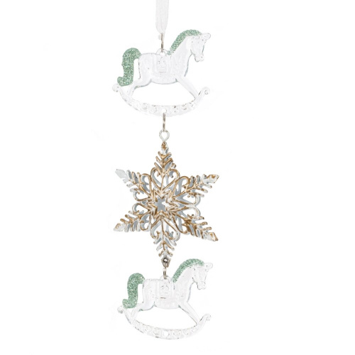 Украшение новогоднеe подвеска"Снежинка с лошадками", L6,5 W1 H19 см, 2в. фото 3 Украшение новогоднеe подвеска"Снежинка с лошадками", L6,5 W1 H19 см, 2в. фото 3