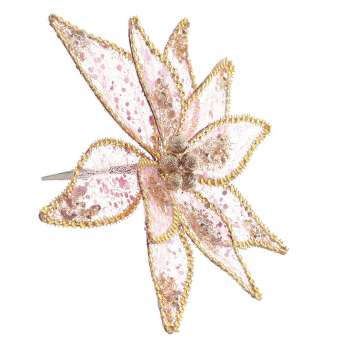 Цветок искусственный "Пуансеттия" (на клипсе), L24 W24 H12 см фото 2 Цветок искусственный "Пуансеттия" (на клипсе), L24 W24 H12 см фото 2