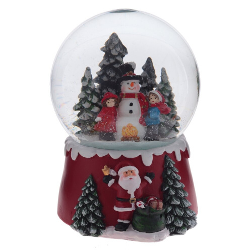 Фигурка декор в стекл шаре "Снеговик и дети" (муз ключ), D 10 см, L9,5 W9,5 H15 см