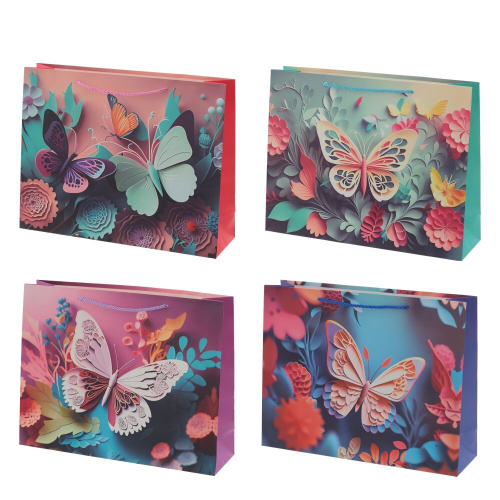 Пакет подарочный L (бумага 210г/м2, блок микс 12шт), L38,5 W11 H30 см, 4в.