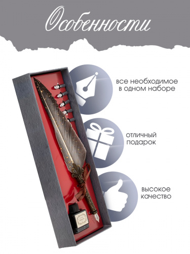 Набор подарочный: ручка перьевая, 5 наконечников, чернильница, L28 W11,5 H4 см фото 4